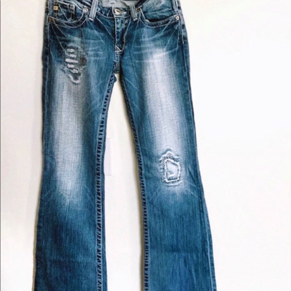 Big Star Ultra-Low Rise Distressed Bootcut Jeans
